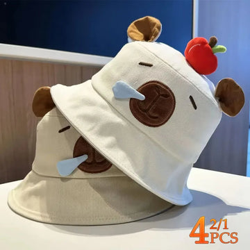 1-4PCS Capybara Apple Fisherman Hat Cartoon Sun Protection Bucket Hat for Men Women Summer Outdoor Casual Fashion Accessories