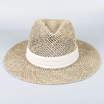 100% Natural Grass Straw Hat Women 2025 Summer Sun Protection Beach Sun Hat Wide Brim Panama Chapeau Sunhat Travel Jazz Caps