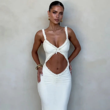 Fashion Backless Cutout Dresses Sexy Beachwear Dresses Birthday Party Midnight Clubwear Solid Color Sleeveless Women Dresses