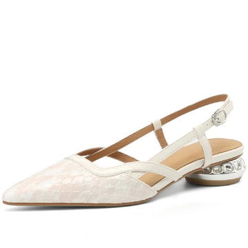 New Sexy Genuine Leather Pointed Toe Women Sandals Spring Summer Slingback Pumps Low Heels Fashion Office Party