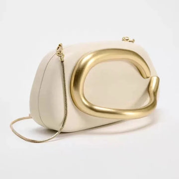 Spring New Women's Handbag Gold Pearl Effect Buckle Crossbody Box Shape Evening Bag Hard Shell Polyurethane Quality Handbag