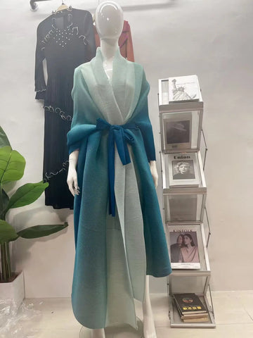 Miyake Jacket Arab Middle East Dubai Loose Women's Clothing Folds Gradual Change Trench Coat Long 2025 New Women's Clothing