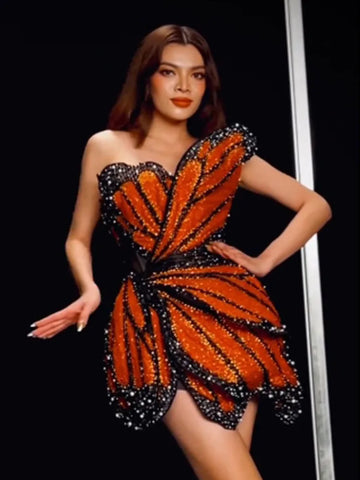 2023 Designer Women Butterfly Dress Luxury Pearl Beading Bodycon Birthday Celebrity Evening Club Party Gowns Stage Costumes