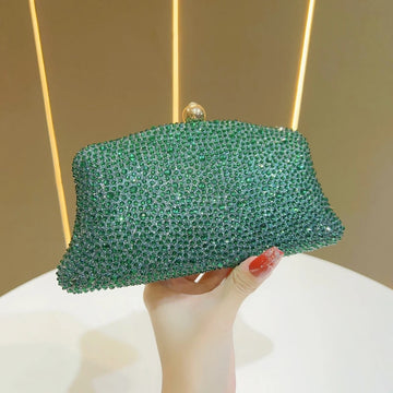 Dark Green Crystal Bags for Women Elegant Irregular Shape Box Evening Purse Shiny Cocktail Party Rhinestone Handbags Diamond