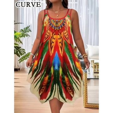 Plus Size 1XL-5XL Women's New Full Body Printed Slim Shoulder Strap Fashionable Dress