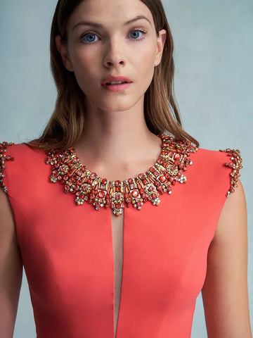 HIGH STREET Newest 2025 Designer Fashion Women's Colorful Diamond Beading Sleeveless Tank Dress