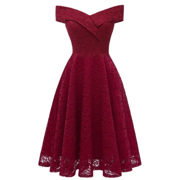 2024 New Vintage Women 1950s Sleeveless One-shoulder Lace Dress Casual Spring Summer Sexy Dress Bridesmaid Party Evening Dresses