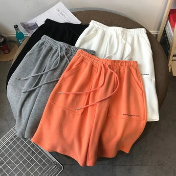 Sporty Orange Five-Quarter Length Women's Loose Straight Leg High Waist Drawstring Thin Casual Pants Summer New Style