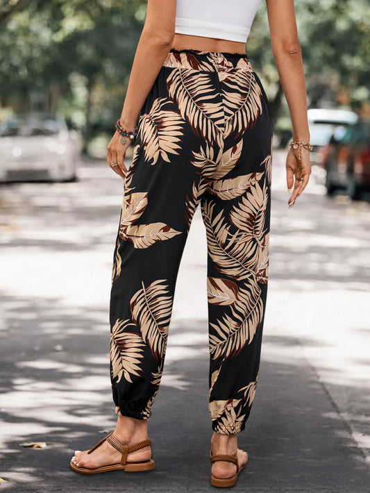 2025 Women's Fashion Summer Pocket Joggers Casual Loose Plant Print Pants Trousers