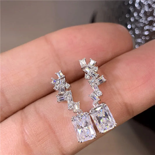 Huitan Trendy Women Earrings with Geometric Cubic Zirconia Creative Jewelry for Wedding Engagement Gorgeous Anniversary Gifts