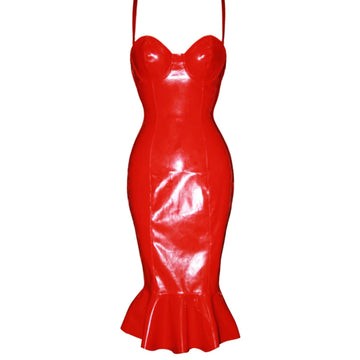 Summer Women Dresses Sexy Spaghetti Straps Bandage PVC Wet Look Leather Midi Dress Vintage Bodycon Clubwear Party Dress Vestidos