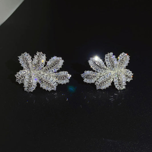 2021 Luxury Large Leaf Drop Flower Micro Cubic Zirconia Paved Naija Wedding Party Earring for Women
