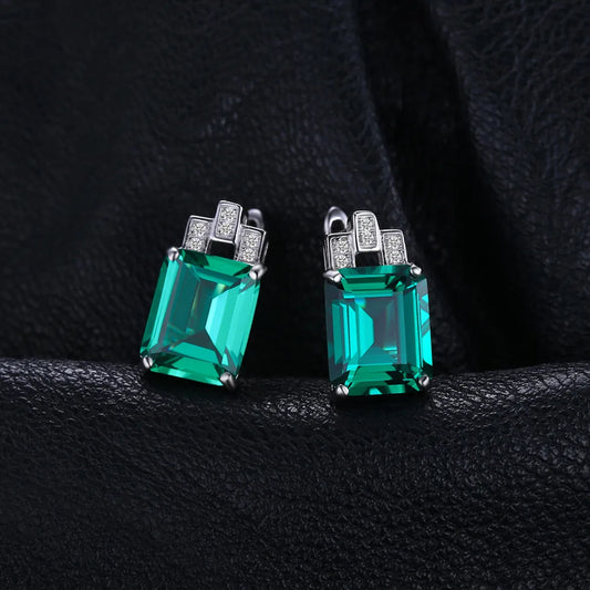 JewelryPalace 8ct Green Simulated Nano Emerald 925 Sterling Silver Clip Earrings for Women Fashion Statement Gemstone Jewelry