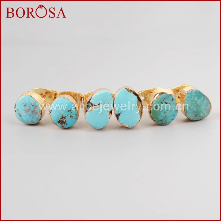 BOROSA 2017 New Arrival Fashion Gold Color Earring Natural Freedom Turkish Stone Stud Earring for Women G1017