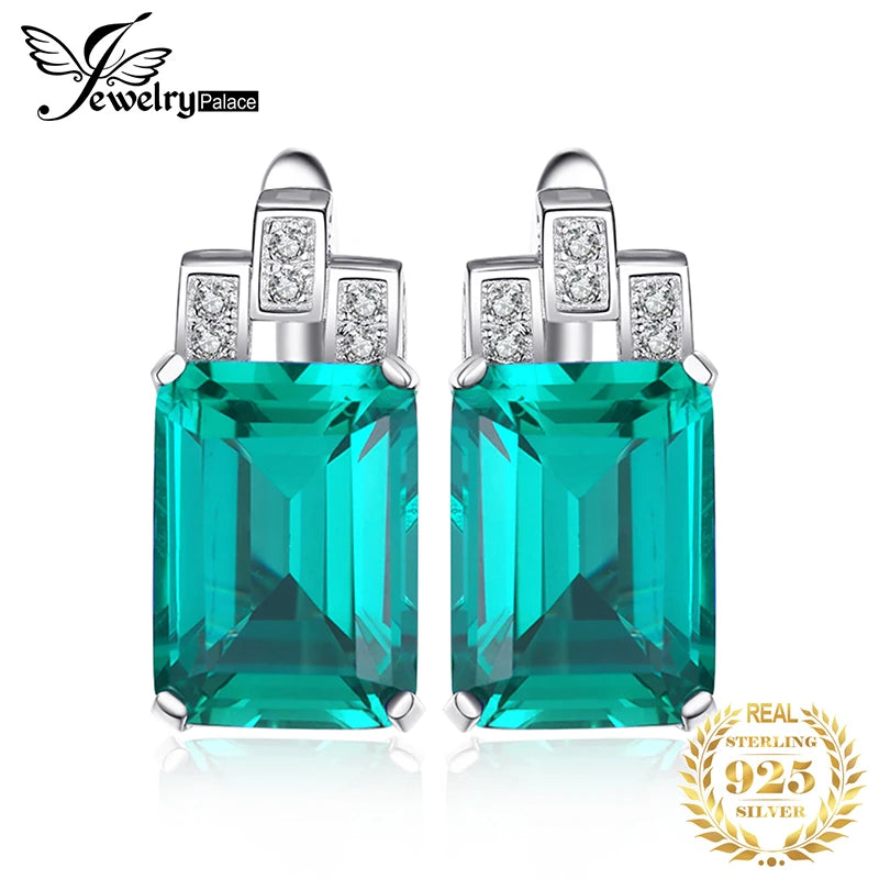 JewelryPalace 8ct Green Simulated Nano Emerald 925 Sterling Silver Clip Earrings for Women Fashion Statement Gemstone Jewelry