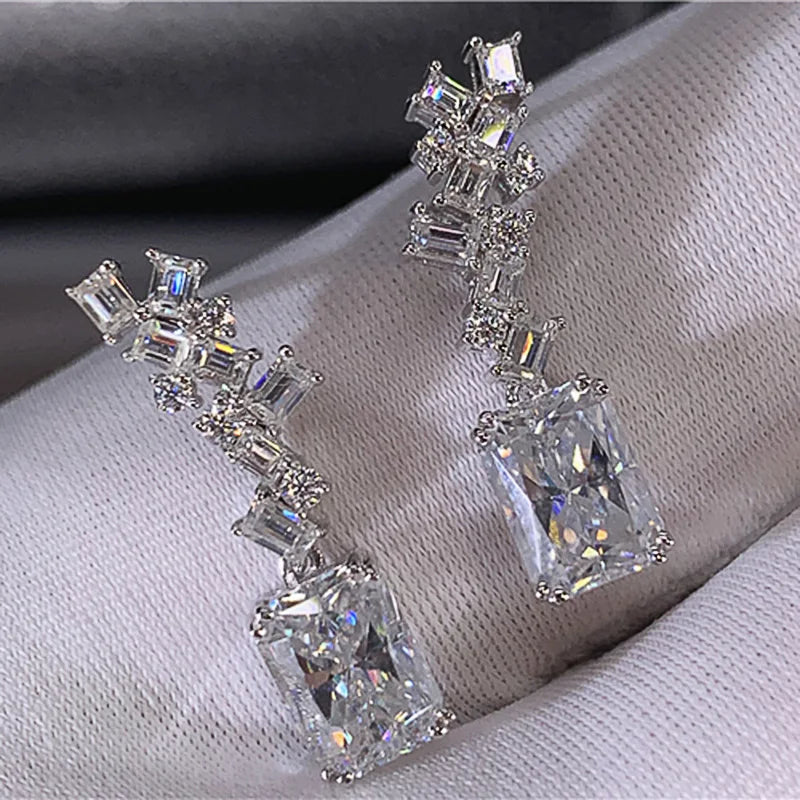 Huitan Trendy Women Earrings with Geometric Cubic Zirconia Creative Jewelry for Wedding Engagement Gorgeous Anniversary Gifts