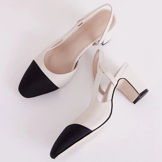 ORCHALISA Beige White Black Spring Women Sandals Full Grain Leather Round Toe Block Heels Back Strap Casual Big Size 33-42 S3081