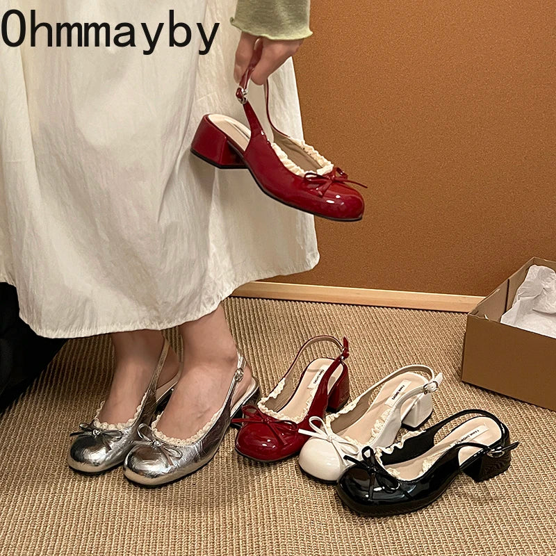 New Summer Women Thick Heel Sandals Fashion Butterfly-knot Ladies Cover Toe Dress Singbacks Sandalias
