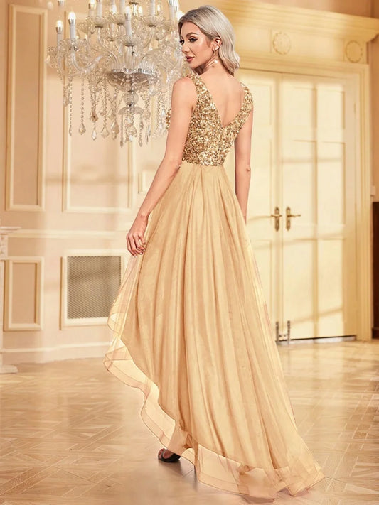 Elegant Women Sleeveless Sequin Floor Length Formal Evening Dress 2025 Red Prom Wedding Party Cocktail Dress Graduation Gown