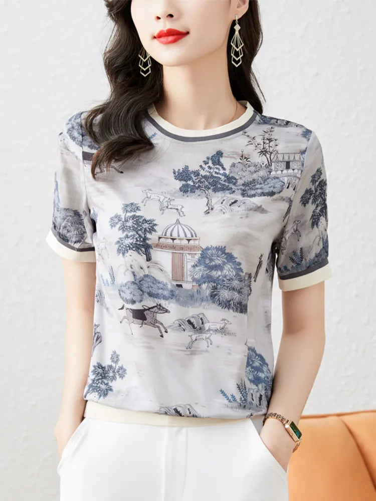 New Spring Bottoming Shirts Ladies Short Sleeve T-shirts Fashion Printed Women Tees Shirts Elegant And Comfortable Casual Tops