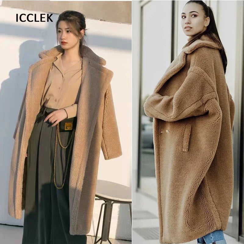 Casual Loose Autumn Women Jacket Winter Teddy Coat Woman Faux Fur Coat Female Plush Thick Warm Fleece Long Jacket Oversized