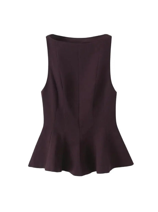 TRZA-Fitted Ruffled Blouses for Women, O Neck, Sleeveless, Side Zipper, Female Shirts, Chic Tops, Fashion