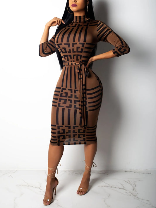 Fashion Women Spring Fall Elegant Dress Long Sleeve Sexy Mini Bandage Dresses Letter Print Midi Dress
