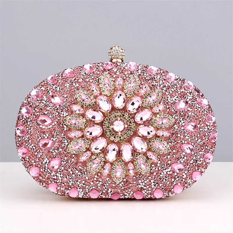 Diamond Crystal Women Make Up Cosmetic Evening Shoulder Messenger Clutch Bag Phone Purse Handbag Golden Silvery Red Pink Black