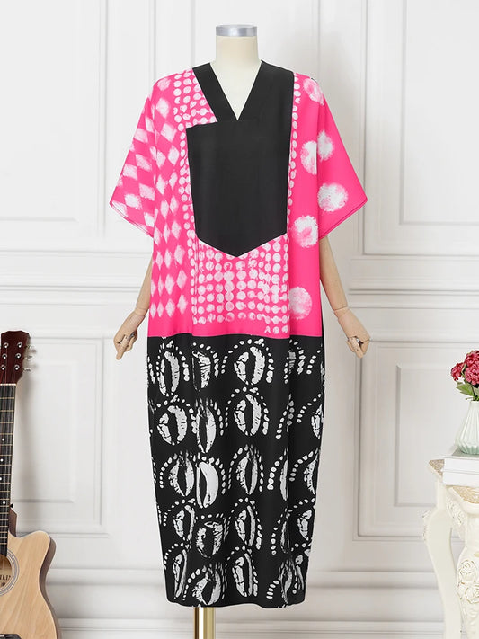 VONDA Women Vintage Dress Bohemian Printed Maxi Vetidos 2025 Summer Party 3/4 Sleeve Patchwork Robe Femme Casual Loose Sundress