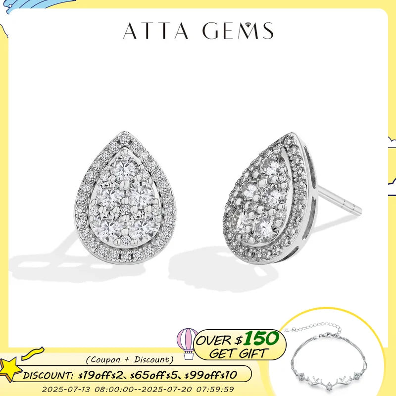 Attagems Teardrop Shape Earrings Moissanite DVVS1 Round Cut 925 Sterling Silver Gold Plated For Women Wedding Party Jewelry Gift