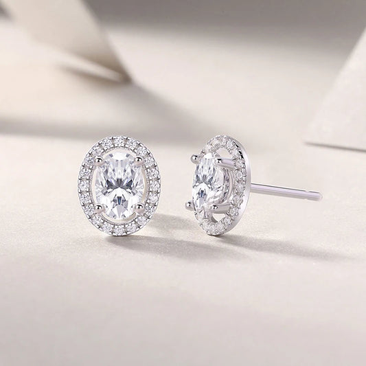 Huitan Oval CZ Stud Earrings Dainty Versatile Ear Stud Girls Earrings Minimalist Bridal Wedding Accessories Trendy Jewelry Bulk