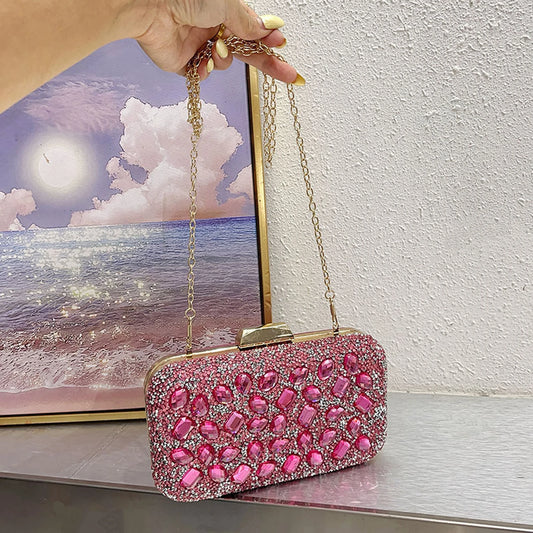 Shiny Crystal Evening Clutch Purse Luxury Rhinestone Exquisite Wedding Party Banquet Bag Women Diamond Chain Crossbody Handbag