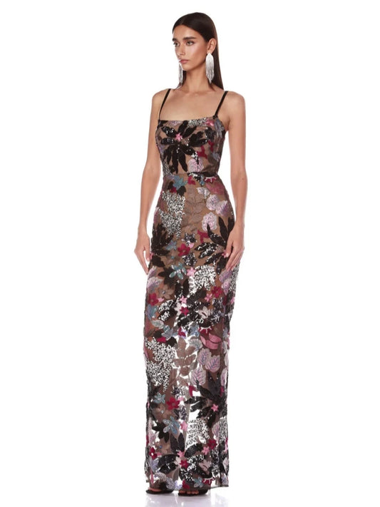 Sexy Spaghetti Strap Embroidery Flower Sequin Long Dress Women Sleeveless Sequins Floral Slim Dresses Evening Party Cocktail