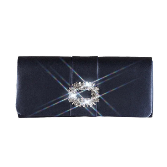 Classic Satin Clutch Bags Women Wedding Party Diamond Cover Mother Handbag Fashion Chain Navy Blue Evening Bags Pearl Pink