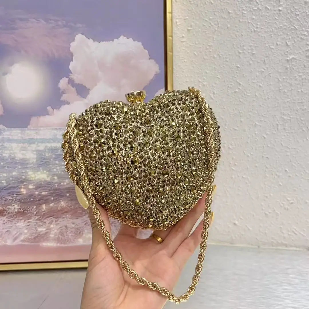 Glitter Shiny Heart-Shaped Clutch Purse Wedding Party Exquisite Mini Bag Women Handbag Luxury Diamond Evening Bag Shoulder Bag