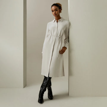 Women's Rope Tie Plain Drape Dress Ladies Heavy Silk Crêpe de Chine Dress with Hidden Placket and Side Slit