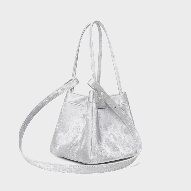 Genuine Leather Women's Bag Diagonal Cross Bag High-end Bucket Bag 2025 New Small Square Bag One-shoulder Food Basket Bag