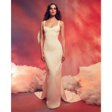 Square Collar Bespoke Occasion Gown Long Dresses Satin Bow Homecoming Sheath Evening Dress