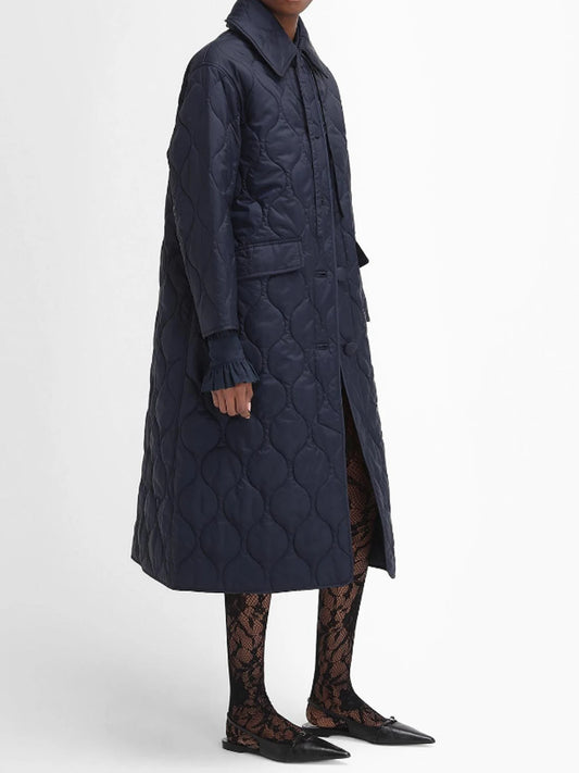 Cotton padded women's loose collar warm single breasted solid color comfortable ultra simple diamond grid long coat jacket