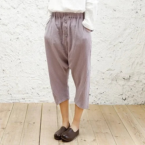 Plus Size Relaxed Fit Harlan Style Wide Leg Cotton Linen 7/8 Length Pants Weathered Vintage Texture Unisex Comfortable Big Si...
