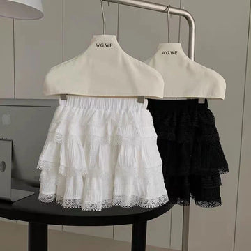Deeptown Korean Style Sweet Ruffle Mini Skirts Women Lolita Kawaii Casual Pleated Short Skirt Elegant Cute White Layered Skirt