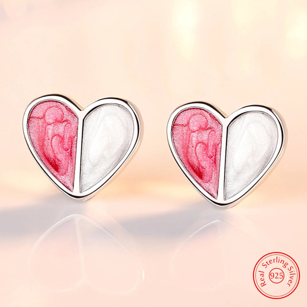 Pure 925 Sterling Silver Women's Gift New Fashion Jewelry Heart Stud Earrings XY0287