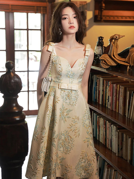 French Style Evening Dress Elegant V-Neck Slim A-Line Prom Dresses New Women's Birthday Party Gowns