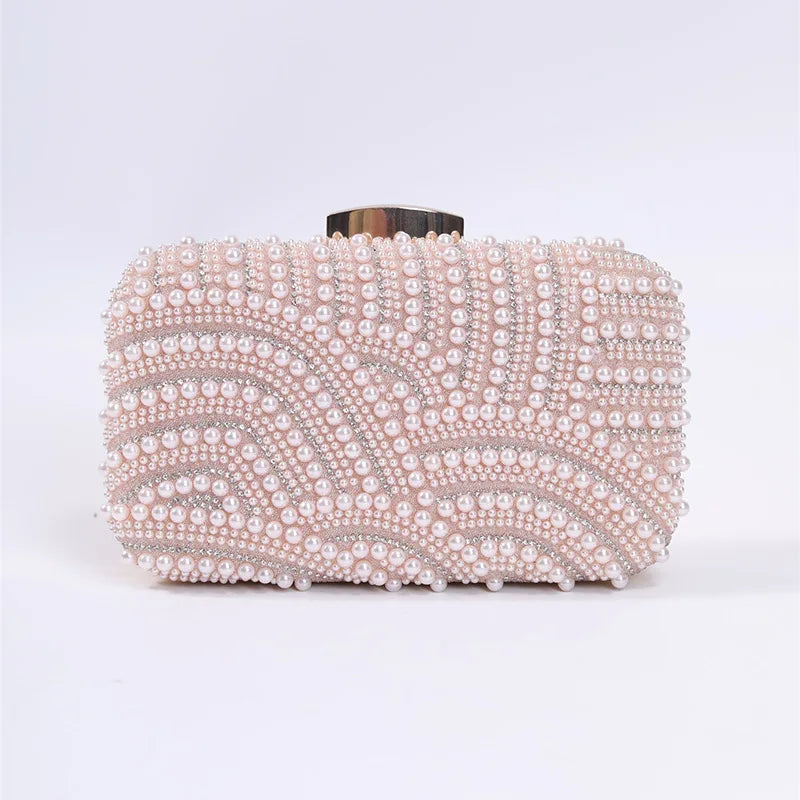 Ladies Retro Pearl Banquet Clutch Bag Women Handmade Bead Embroidered Handbag Fashion Wedding Party Evening Shoulder Bags XA22ZD