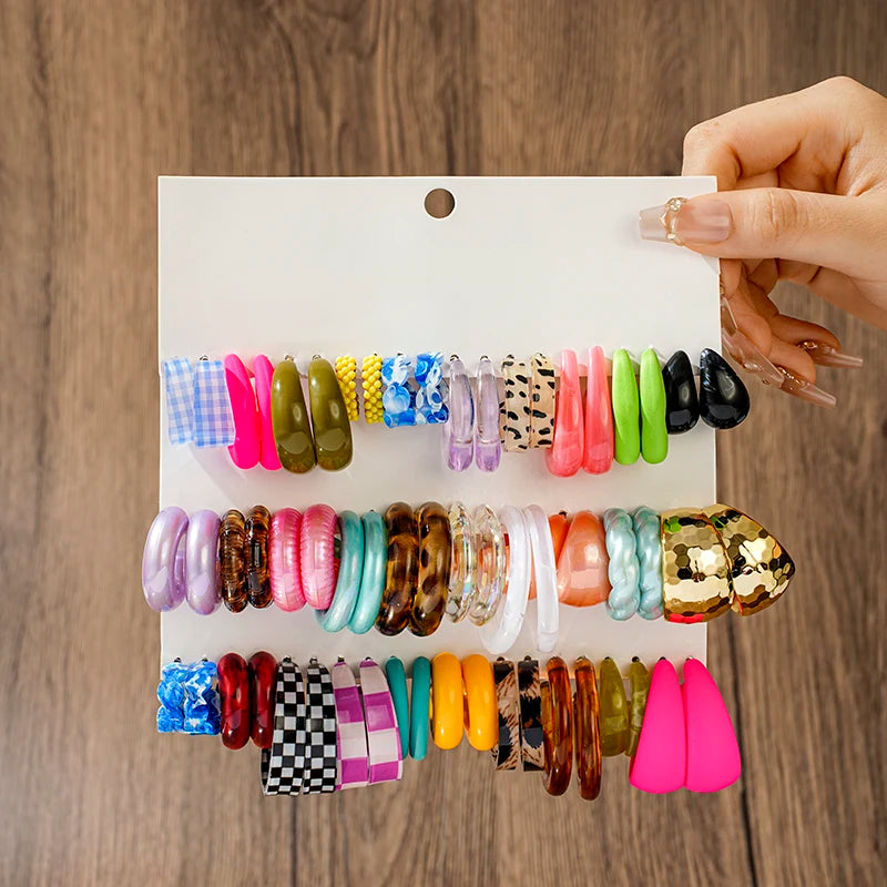 60pcs Korean Version Simple Acrylic Earring Set for Women's Fashion, Colorful and Versatile Earrings and Earrings