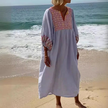 Women Long Dress Dresses Casual Loose Streetwear V Neck Lantern Sleeve Beach Vestidos Print Elegant Maxi Y2k Summer 2025