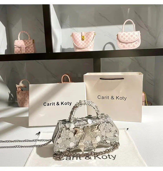 Luxury Designer Glitter Shiny Sequins Evening Bag Women Handbag Fashion Metal Bow Knot Crossbody Bag Wedding Party Clutch Purse