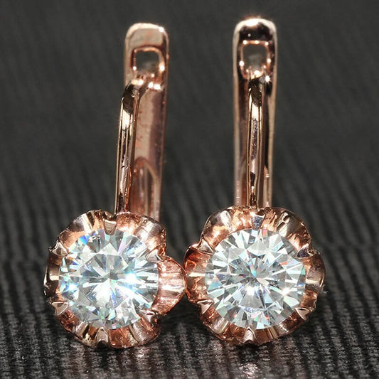 Huitan Rose Gold Color Women's Hoop Earrings New Arrival Fancy Flower Charm Earrings with Cubic Zircon Girl Gift Fashion Jewelry