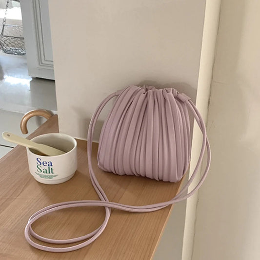 Brand Striped Leather Shoulder Bag Luxury Designer New Soft High-end Pleated Purse Drawstring Fashion Versatile Crossbody Bag