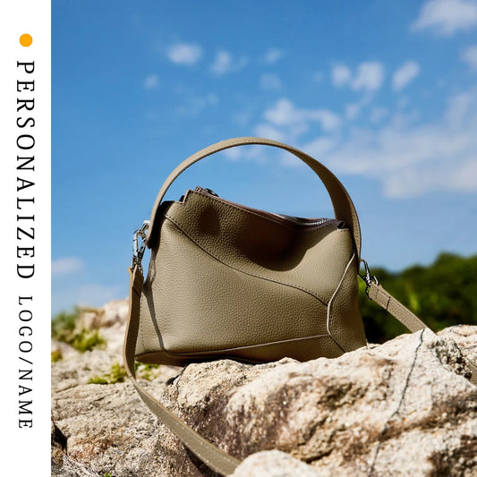 Free Custom First Letter Head Leather 2025 New Geometric Bag Mini Genuine Leather Pillow Bag One Shoulder Crossbody Handbag